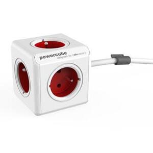 Síťový kabel 230V predlžovací, CEE7 (vidlica) - POWERCUBE, 3m, EXTENDED, červený, POWERCUBE, 5 zásuviek, detské poistky, montážny