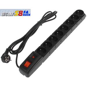 19" napája.panel ACAR S8/3m 8x220V Black+prep.ochr.10A