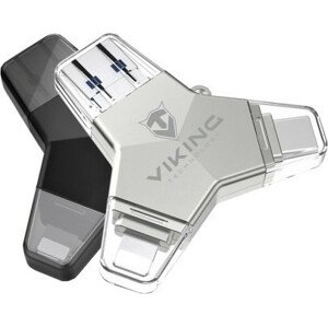 Viking USB Flash disk 3.0 4v1 s koncovkou Lightning/Micro USB/USB/USB-C, 64 GB, čierna