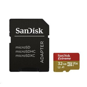 SanDisk MicroSDHC karta 32GB Extreme (100MB/s, Class 10 UHS-I V30, pre akčné kamery) + adaptér