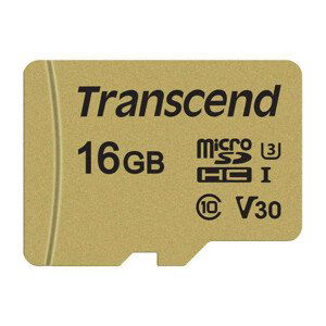 TRANSCEND MicroSDHC karta 16GB 500S, UHS-I U3 V30 + adaptér