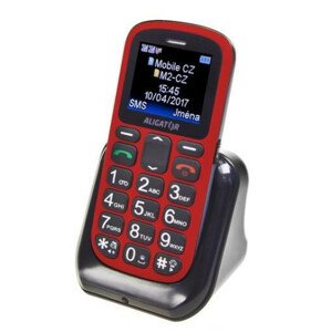 Aligator A321 Senior Dual SIM, červená-čierna + nabíjací stojan