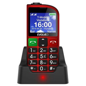 EVOLVEO EasyPhone FM, mobilný telefón pre seniorov s nabíjacím stojanom (červená farba)