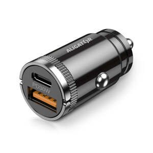 Mini nabíjačka do auta Aligator 30W, PD, USB-C+USB