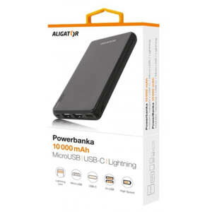 Powerbank Aligator 10000mAh Li-Pol, 3v1 Micro, Lightning, USB-C