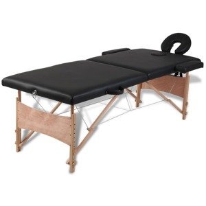 Multidom Čierny skladací masážny stôl, 2 zóny, drevený rám