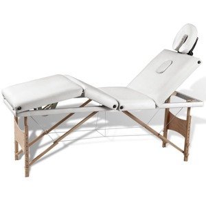 Multidom Krémovo biely skladací masážny stôl, 4 zóny, drevený rám