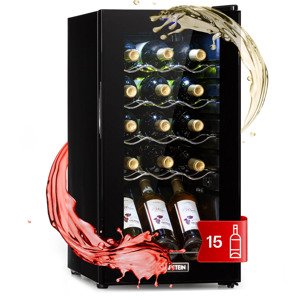 Klarstein Shiraz 15 Slim Uno, vinotéka, 44 l, 135 W, 5–18°C, dotykové ovládanie, čierna