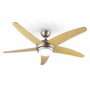 Klarstein Bolero, stropný ventilátor so svietidlom, 55 W, 134 cm, diaľkový ovládač, javorové ramená