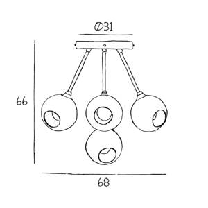 Stropné svietidlo Ballroom Molecule, dymovo sivé, sklo, 5 svetiel