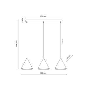 Závesné svietidlo Cono, trojsvetelné, lineárne, dĺžka 75 cm, biele