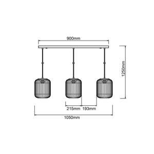 Závesná lampa Woodrow, dĺžka 105 cm, svetlé drevo, 3 svetlá, bambus