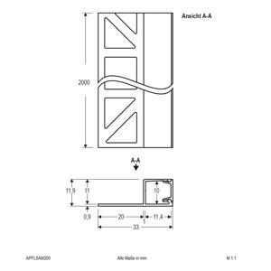 EVN APFL5 dlaždicový profil bočný 200x3,3cm hliník