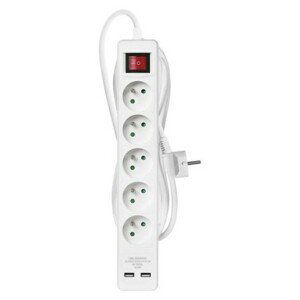 EMOS P1513RU predlžovací kábel, 5 zásuviek, 2xUSB, 2m, biely