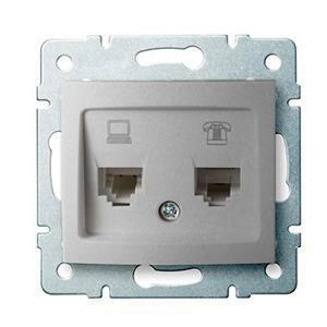 DOMO Zásuvka dátová-telefónna, (RJ45Cat 5e+RJ11) Strieborná"