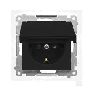 Zásuvka 2P+Z/16A/250V IP44 s krytkou (farba) (PS) SCHUKO čierna matná SIMON55 (Simon)