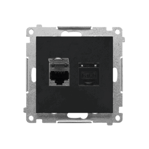 Zásuvka 2xR45 Cat.6 s krytkou portu, tienená čierna matná SIMON55 (Simon)