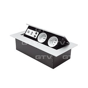 zásuvka vysúvacia 2x230V, 1xRJ45, 1xUSB, audio in/out, výklopná (GTV)