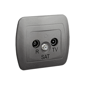 Anténná zásuvka R-TV-SAT priechodná, tlm.:10dB, hliníkový, matelizovaný
