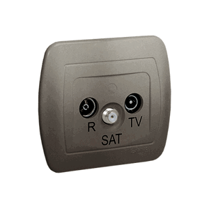Anténná zásuvka R-TV-SAT priechodná, tlm.:10dB, saténový, metalizovaný