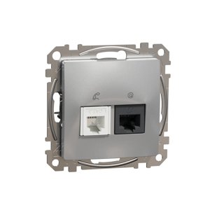 Dátová zásuvka RJ45 kat.5e UTP + telefónna RJ11, Aluminium, Sedna Design (Schneider)