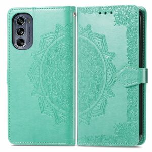 Peňaženkové puzdro Embossing Pattern Mandala Flower zelené – Motorola Moto G42