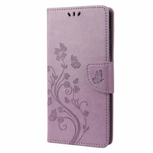 Peňaženkové puzdro Embossing Pattern Motýľ a kvet fialové – Xiaomi Redmi Note 12 5G
