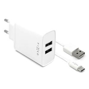 FIXED Sieťová nabíjačka USB-C 15W Smart Rapid Charge biela FIXC15-2UC-WH - Univerzálny 2xUSB adaptér s USB-C káblom