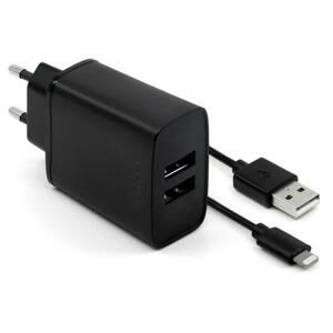 FIXED Sieťová nabíjačka Lightning 15W Smart Rapid Charge čierna FIXC15-2UL-BK - Univerzálny USB adaptér s Lightning káblom MFI