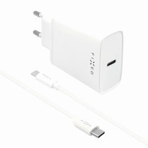 FIXED Sieťová nabíjačka USB-C/USB-C 20W PD biela FIXC20-CC-WH - Univerzálny USB-C adaptér s USB-C káblom