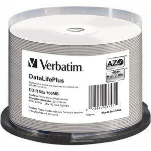 VERBATIM CD-R(50 ks) spindl, AZO 52X,700MB,biely WIDE PRINTABLE SURFACE NON-ID