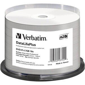 VERBATIM DVD-R(50 ks)Spindle/Printable/16x/4.7GB/WIDE PRINTABLE SURFACE NON-ID