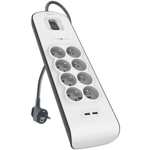 Belkin prepäťová ochrana BSV804, 8 zásuviek, 2xUSB/2.4A, 2m