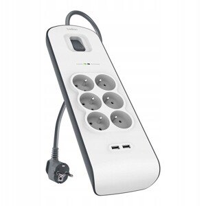 Belkin prepäťová ochrana BSV604, 6 zásuviek, 2xUSB/2.4A, 2m