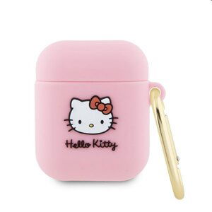 Hello Kitty Liquid Silicone 3D Kitty Head Logo obal pre Apple AirPods 1/2, ružové