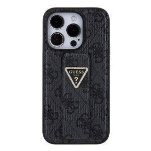 Guess PU Grip Stand 4G Strass Triangle Metal Logo Zadný Kryt pre iPhone 15 Pro, blck 57983117145