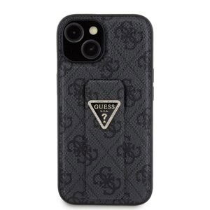 Guess PU Grip Stand 4G Strass Triangle Metal Logo Zadný Kryt pre iPhone 15, black 57983117143