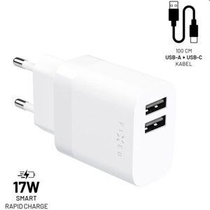 FIXED Set Sieťová nabíjačka 2xUSB výstupom a USB/USB-C kábla, 1 m, 17W, Smart Rapid Charge, biel FIXC17N-2UC-WH