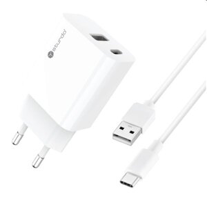 Sturdo Sieťová nabíjačka 3A, PD, 20W, USB QC + nabíjací kábel USB/USB-C, biela NSI-0082-STU-TYPEC