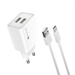 Sturdo Sieťová nabíjačka 3A, PD, 20W, USB QC + nabíjací kábel USB/microUSB, biela NSI-0087-STU-MICRO