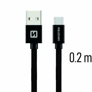 Dátový kábel Swissten textilný s USB-C konektorom a podporou rýchlonabíjania, Black 71521101