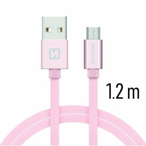 Dátový kábel Swissten textilný s Micro-USB konektorom a podporou rýchlonabíjania, Rose Gold 71522205