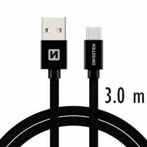 Dátový kábel Swissten textilný s USB-C konektorom a podporou rýchlonabíjania, Black 71527900