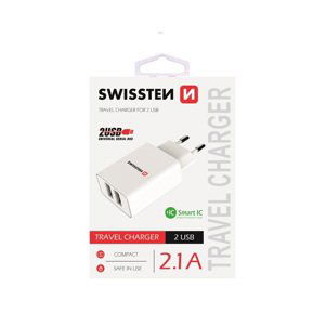 Nabíjačka Swissten Smart IC 2.1A s 2 USB konektormi, biela 22034000