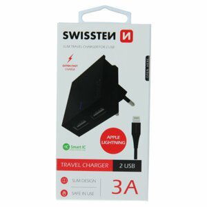 Rýchlonabíjačka Swissten Smart IC 3.A s 2 USB konektormi + dátový kábel USB / Lightning 1,2 m, čierna 22048000