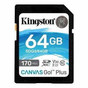 Kingston Canvas Go Plus Secure Digital SDXC UHS-I U3 64 GB | Class 10, rýchlosť 170/70 MB/s (SDG3/64 GB)