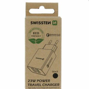 Nabíjačka Swissten 2x USB QC 3.0 + USB 23W, čierna 22060200ECO