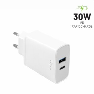 FIXED Sieťová nabíjačka s USB-C/USB, podpora PD, 30W, biela FIXC30-CU-WH