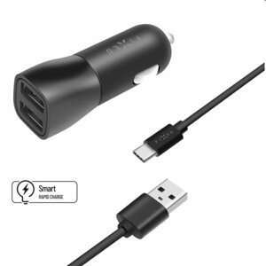 FIXED Autonabíjačka Smart Rapid Charge 2x USB s káblom USB/USB-C 1m, 15 W, čierna FIXCC15-2UC-BK