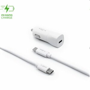 FIXED Autonabíjačka USB-C s káblom USB/USB-C, PD, 1m, 18 W, biela FIXCC18-CC-WH